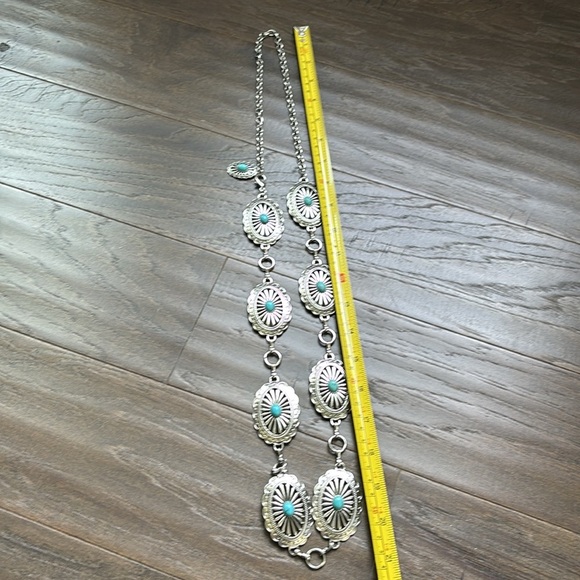 American Bison Western Chain Belt,oval silver tone conchos,faux turquoise stones - Picture 9 of 12